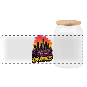 LA Sunset Skyline Pop Art - Panoramic Cookie Jar with Wooden Lid - white - Front