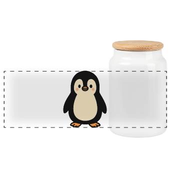 Kleiner Pinguin - Panorama Keksdose mit Holzdeckel - Weiß - Vorne