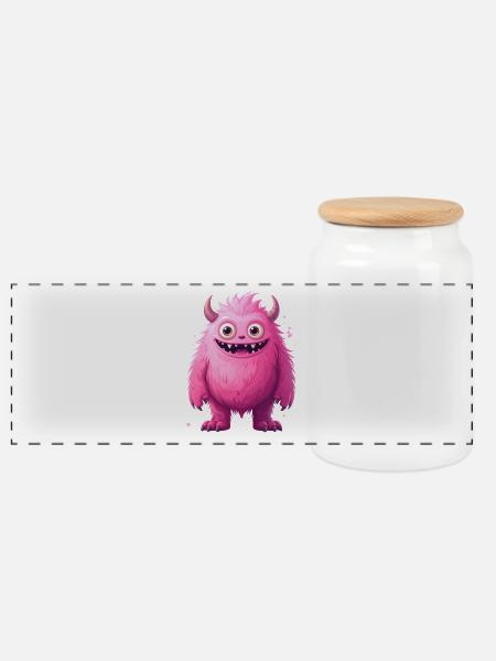 Pinkes Monster - Panorama Keksdose mit Holzdeckel - Weiß