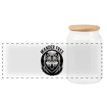 Wolf with the Moon - Panoramic Cookie Jar with Wooden Lid - white - Front