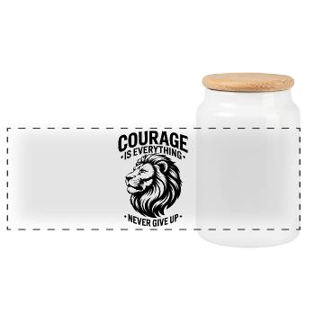 Le courage du lion : ne jamais abandonner - Boîte à biscuits avec couvercle en bois - blanc - Devant