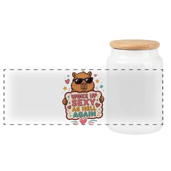 Réveillé sexy à mort - Capybara rétro drôle - Boîte à biscuits avec couvercle en bois - blanc - Devant