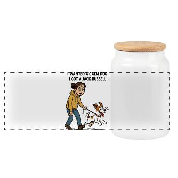I Got a Jack Russell - Funny Comic Design - Panoramic Cookie Jar with Wooden Lid - white - Front