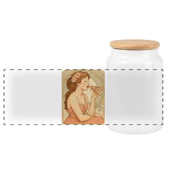 Art Nouveau Pizza Pin-Up - Vintage Kunst - Panorama Keksdose mit Holzdeckel - Weiß - Vorne