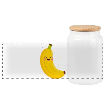 Happy Banana Cartoon - Panoramic Cookie Jar with Wooden Lid - white - Front