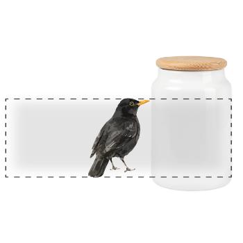 Amsel Vogel - Panorama Keksdose mit Holzdeckel - Weiß - Vorne