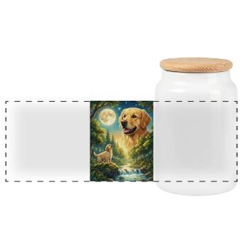 Hurler au mème de la lune Chien Golden Retriever - Boîte à biscuits avec couvercle en bois - blanc - Devant