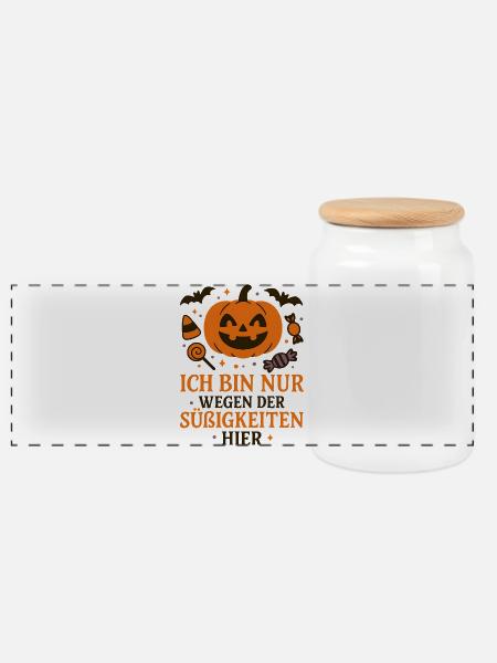 Kürbis-Humor Halloween-Spruch - Panorama Keksdose mit Holzdeckel - Weiß