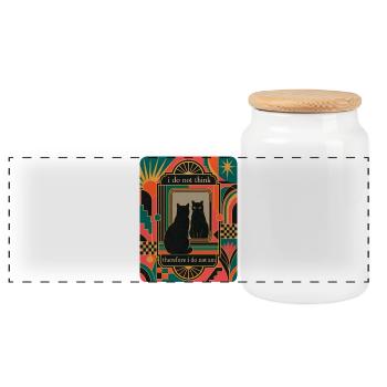 Funny Retro Art Deco Black Cat Philosophy - Panoramic Cookie Jar with Wooden Lid - white - Front
