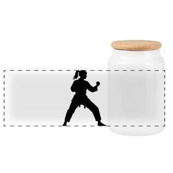 karate_woman - Panorama Keksdose mit Holzdeckel - Weiß - Vorne
