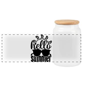 Hello Summer Sunglasses SVG Design - Panoramic Cookie Jar with Wooden Lid - white - Front