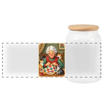 L’atelier de courtepointe pour chats de grand-mère - Boîte à biscuits avec couvercle en bois - blanc - Devant