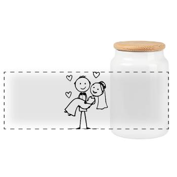 Cœur de dessin animé de couple marié - Boîte à biscuits avec couvercle en bois - blanc - Devant