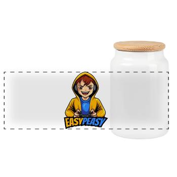 Gamer Boy Easy Peasy Gaming Logo - Panoramic Cookie Jar with Wooden Lid - white - Front