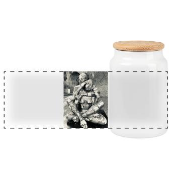 Duo body geometry - Panoramic Cookie Jar with Wooden Lid - white - Front