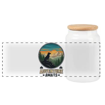 Randonnée - Aventure en plein air - L’aventure attend - Boîte à biscuits avec couvercle en bois - blanc - Devant