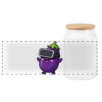 Joueur de dessins animés végan aux légumes d’aubergine - Boîte à biscuits avec couvercle en bois - blanc - Devant