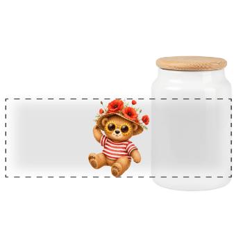 Petit ours mignon en été avec un chapeau de pavots - Boîte à biscuits avec couvercle en bois - blanc - Devant