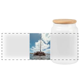 Catamaran à voile au-dessus de l’eau - Boîte à biscuits avec couvercle en bois - blanc - Devant