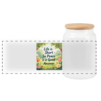 La vie est courte, la paix est une bonne réponse - Boîte à biscuits avec couvercle en bois - blanc - Devant