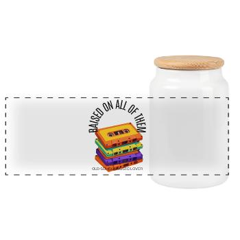 Cassettes Retro Stack : Old School - Boîte à biscuits avec couvercle en bois - blanc - Devant