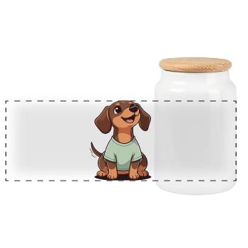 Happy Dachshund Cartoon Heart Warmer Shirt HAS SHORT LE - Panoramic Cookie Jar with Wooden Lid - white - Front