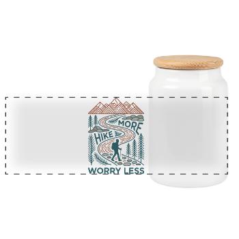 Hiking - Outdoor Adventure - Hike More. Worry Less - Panoramic Cookie Jar with Wooden Lid - white - Front
