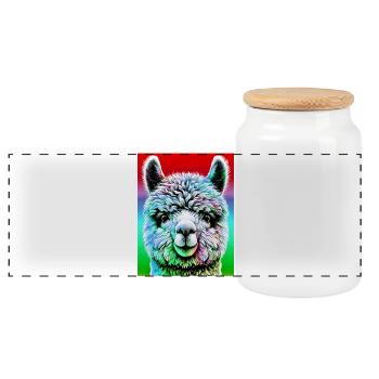 Alpaca - Panoramic Cookie Jar with Wooden Lid - white - Front