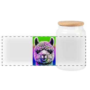 Alpaca - Panoramic Cookie Jar with Wooden Lid - white - Front