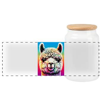 Alpaca - Panoramic Cookie Jar with Wooden Lid - white - Front