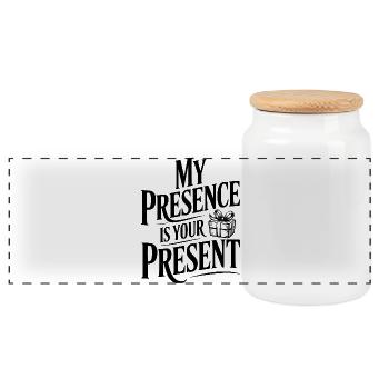Ma présence est ton cadeau - Boîte à biscuits avec couvercle en bois - blanc - Devant