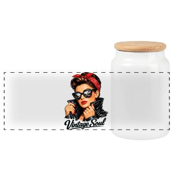 Soul Vintage – Un design stylé de pin-up rockabilly - Boîte à biscuits avec couvercle en bois - blanc - Devant