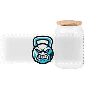 Kettlebell Devil Graphic - Panoramic Cookie Jar with Wooden Lid - white - Front