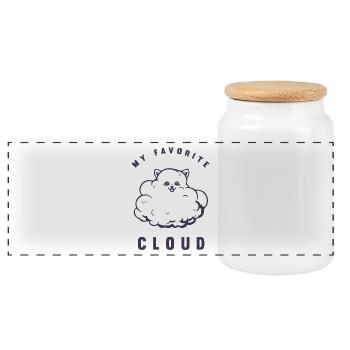 Mon nuage préféré - Poméranian - Boîte à biscuits avec couvercle en bois - blanc - Devant