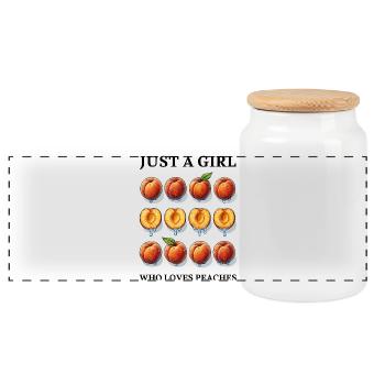 JUST A GIRL WHO LOVES PEACHES - Peach - Panoramic Cookie Jar with Wooden Lid - white - Front
