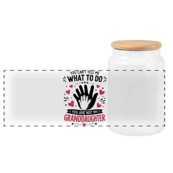 Funny Granddaughter Gift for Grandpa Grandma - Panoramic Cookie Jar with Wooden Lid - white - Front