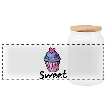 Pastel Cupcake Heart Frosting - Panoramic Cookie Jar with Wooden Lid - white - Front