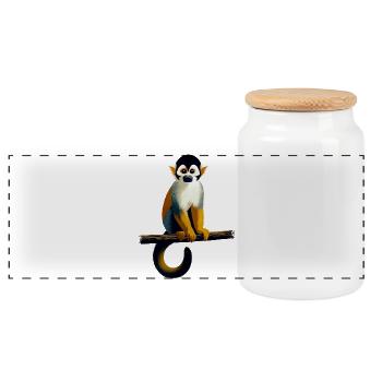 Squirrel monkey - Panoramic Cookie Jar with Wooden Lid - white - Front