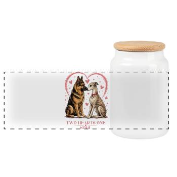 Two Hearts, One Soul - Panoramic Cookie Jar with Wooden Lid - white - Front