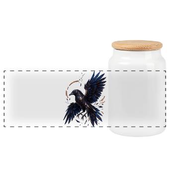 Raven Mosaic Night - Panoramic Cookie Jar with Wooden Lid - white - Front