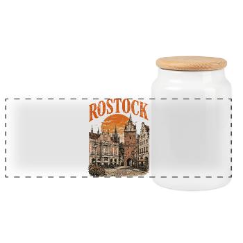  Vintage Rostock Skyline historische - Panorama Keksdose mit Holzdeckel - Weiß - Vorne
