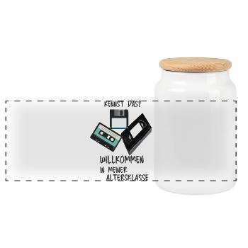 Retro Tech Humor Altersklasse - Panorama Keksdose mit Holzdeckel - Weiß - Vorne