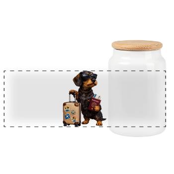 Motif teckel Holiday – Chien drôle avec valise et - Boîte à biscuits avec couvercle en bois - blanc - Devant