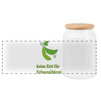 Keine Zeit Für Erbsenzähler – Grüne Erbse - Panorama Keksdose mit Holzdeckel - Weiß - Vorne