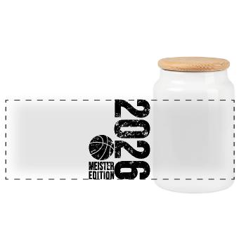 Basketball Meister Edition 2026 in schwarz  - Panorama Keksdose mit Holzdeckel - Weiß - Vorne
