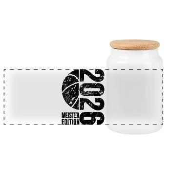 Basketball Meister Edition 2026 in schwarz - Panorama Keksdose mit Holzdeckel - Weiß - Vorne