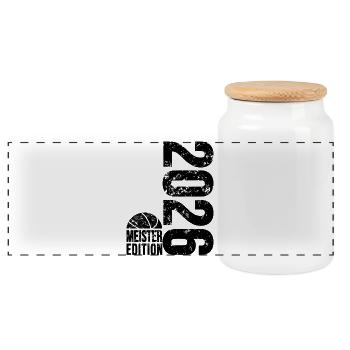 Basketball Meister Edition 2026 in schwarz  - Panorama Keksdose mit Holzdeckel - Weiß - Vorne