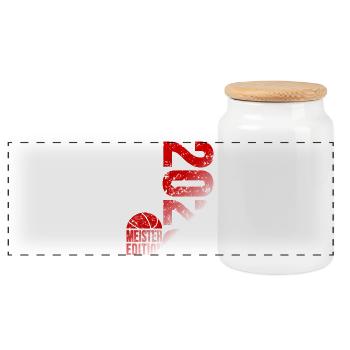 Basketball Meister Edition 2026 in rot und weiß - Panorama Keksdose mit Holzdeckel - Weiß - Vorne