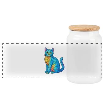 Blaeuliche Kristallkatze - Panorama Keksdose mit Holzdeckel - Weiß - Vorne