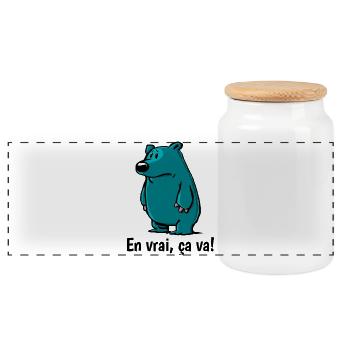 T-shirt ours rigolo - En vrai ça va - Boîte à biscuits avec couvercle en bois - blanc - Devant